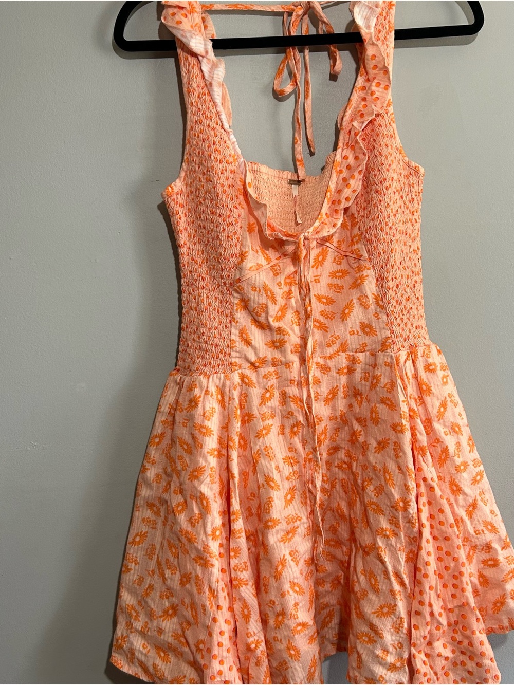 New Free People Smocked Mini Dress in Peach Floral small - Picture 7 of 7